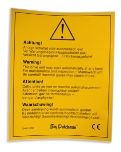 Aufkleber D/GB/F/NL: Achtung! Anlage ... Gärungsgase ...